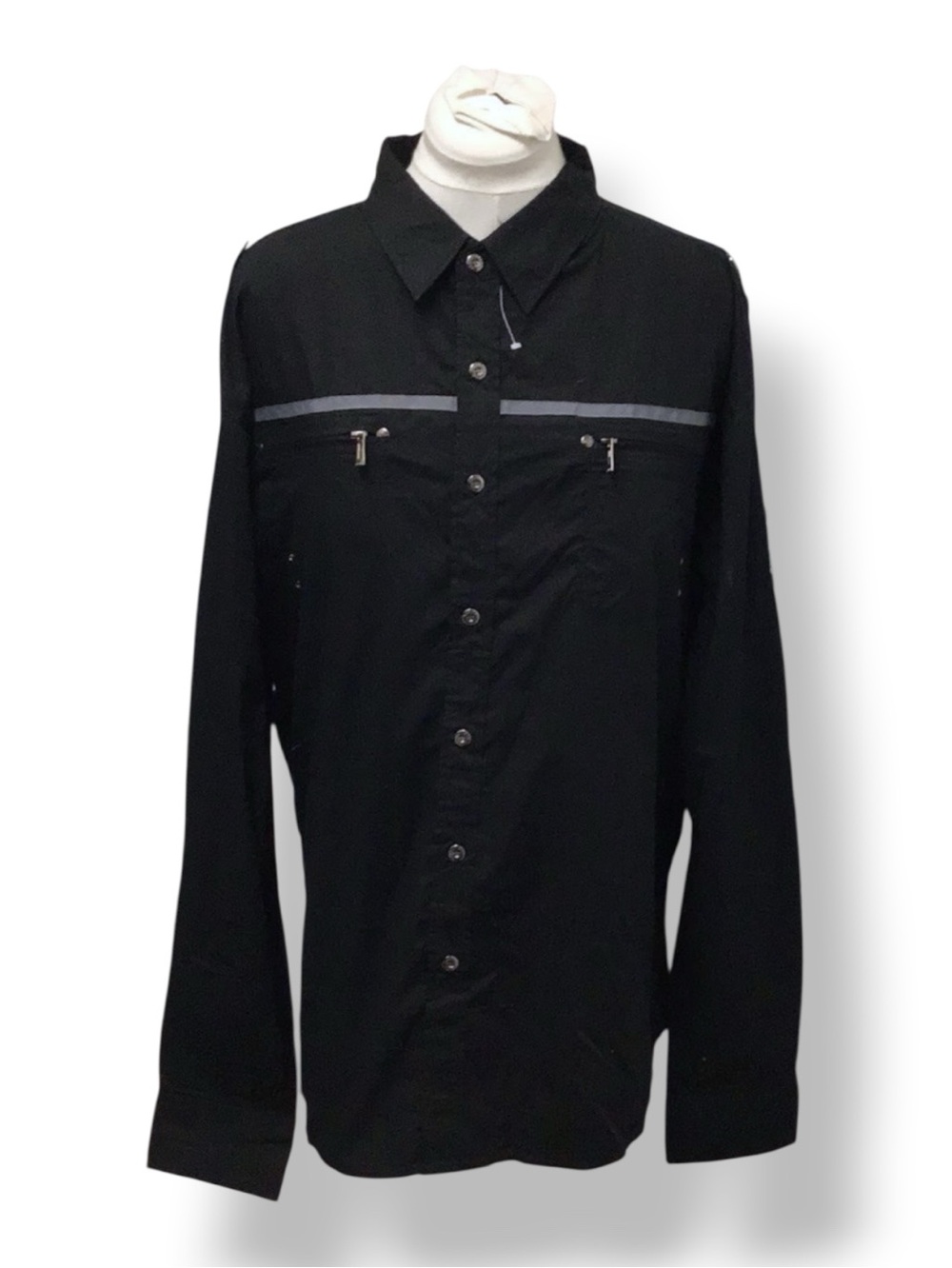 Mahru Mens Long Sleeve Button Down Epaulet Captains Shirt, Black, size 3XL